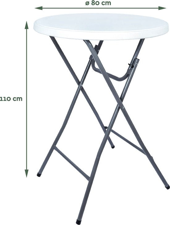 BRASQ Bartable Blanc/Gris ø80 x 110 cm - Table de bar - Table pliante - Pliable en plastique et métal pour l'intérieur et l'extérieur