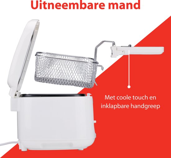 alpina Fryer 2.5 Liter - Friteuse avec couvercle - 1800W - Blanc