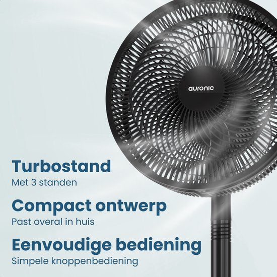 Ventilateur tripode Auronic - Ventilateur sur pied - réglable en hauteur - rotatif - silencieux - 3 vitesses - ventilateur silencieux - noir