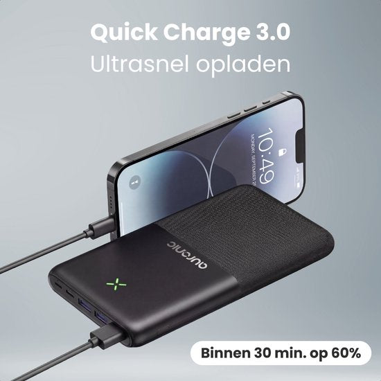 Auronic Powerbank 30 000 mAh - Charge rapide 22,5 W via USB-C, USB-A, Micro-USB - Câble inclus - Universel - Charge rapide - Pack d'urgence - Noir
