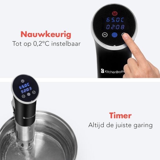 KitchenBrothers Stick Sous Vide - Accessoires inclus - 1200 W - 11 x 7,5 x 34,7 cm - Noir/RVS