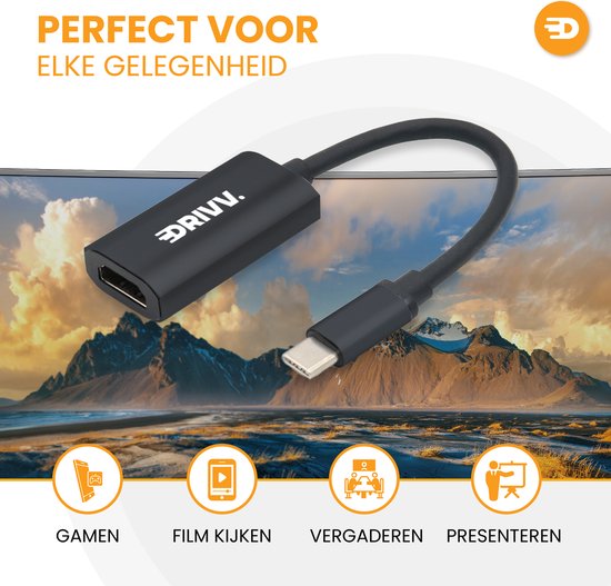 Drivv. Adaptateur USB C vers HDMI - Supporte 4K 60Hz - Type C vers HDMI - Thunderbolt 3 - Noir