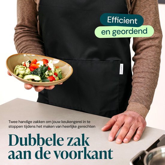 Tablier de cuisine Castagnola - Résistant à l'eau et à la saleté - Tablier de cuisine professionnel - Tablier pour femmes et hommes - Tablier de traiteur - Unisexe - Boucle réglable - Compartiments extra-larges - Noir