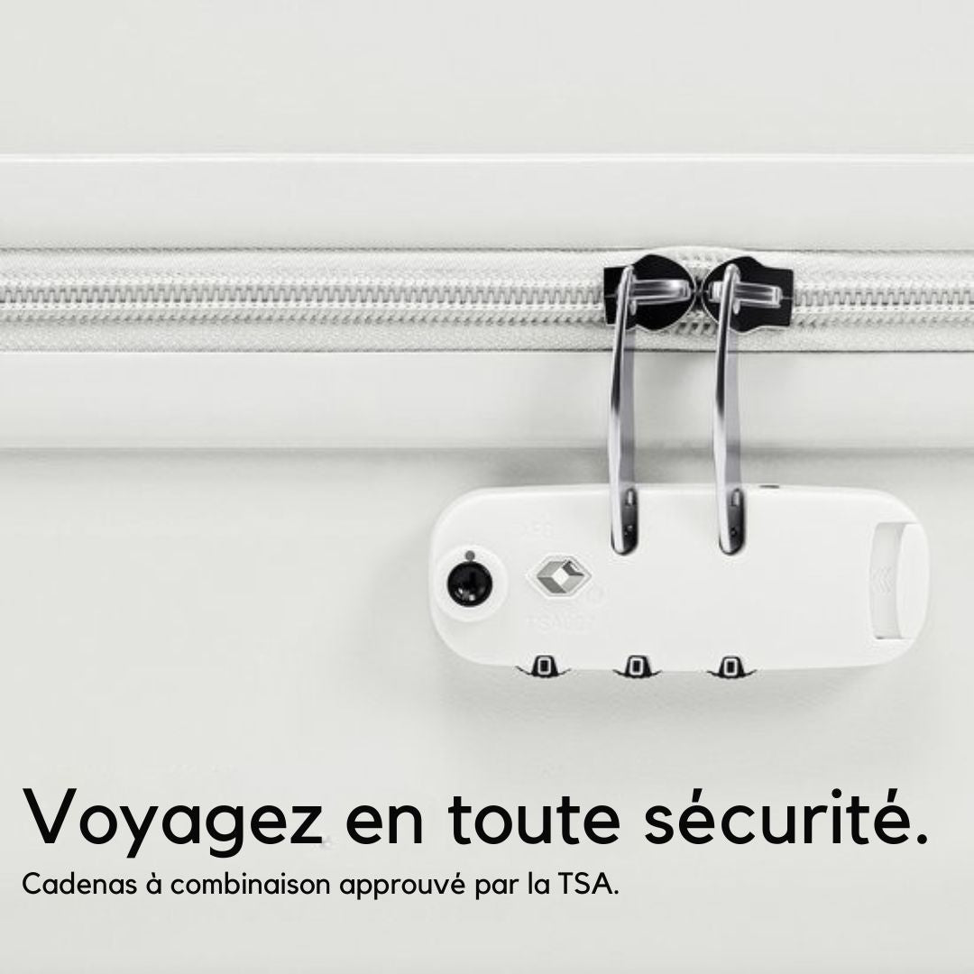 Valise cabine Skycases 35 L - à roulettes légère - Roulettes pivotantes - Cadenas TSA et compartiment pour ordinateur portable - avec poche avant pratique - 55 cm - Blanc cassé