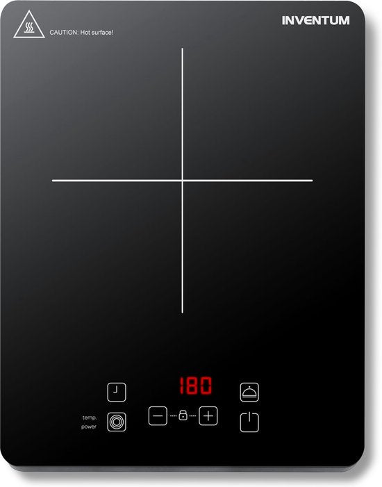 Inventum KI120T - Plaque de cuisson à induction - 1 zone de cuisson - 2000 watts - 10 positions - Poêle 15 à 20 cm - Minuterie - Sécurité enfants - Noir