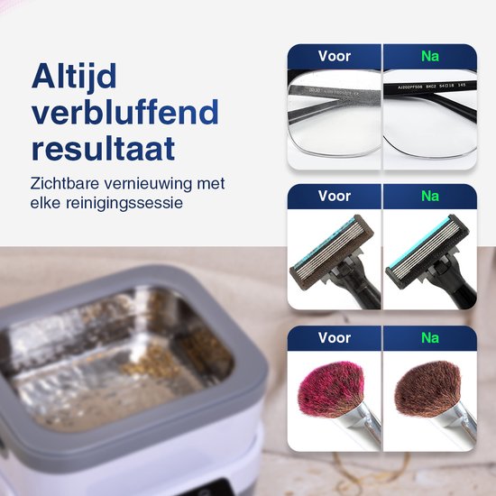 Samako Ultrasonic Cleaner PowerWave - Appareil de nettoyage - Bain à ultrasons - Lunettes - Bijoux - Montres - Brosse à maquillage - 1200 ml