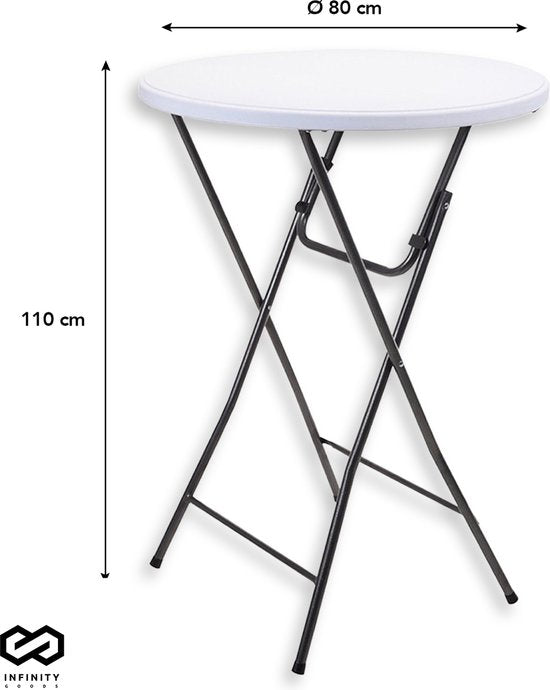 Infinity Goods 2x Stevige Statafel + 2x Zwarte Statafelrok - Partytafel - Robuust en Weersbestendig - Inklapbaar - 80cm x 110cm - Feest - Wit/Zwart