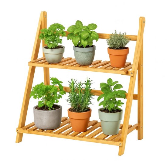 Ceruzo Support pour plantes en bambou - Support pour plantes à 2 étages - 50x28x54 cm - Support pour plantes aromatiques - Naturel