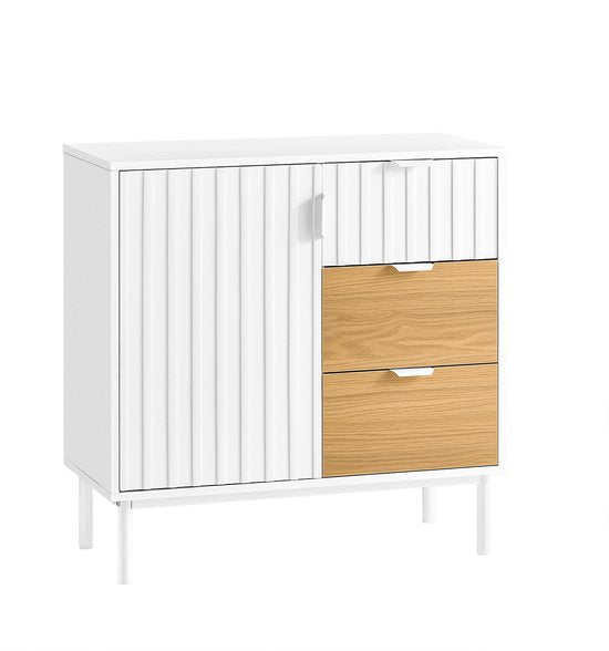 SoBuy FSB91-WN Buffet - Bois composite blanc avec roulettes et étagères