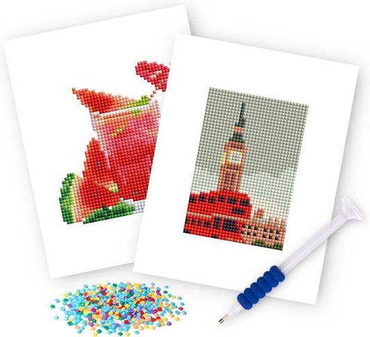 Rubye® Mini peintures de diamants - 2 pièces - Set - Adultes - Peinture de diamants pour enfants - Big Ben & Watermelon Cocktail- 15x20cm