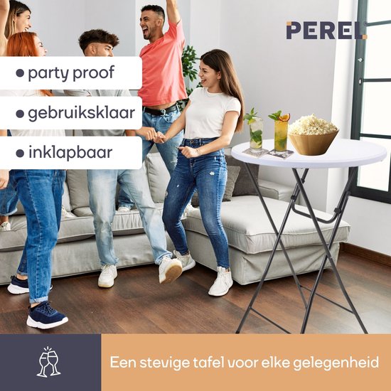 Perel Table pliante, blanche, 80 x 110 cm, utilisation intérieure et extérieure, idéale pour les événements et l'utilisation quotidienne, max. 100 kg, convient partout, légère et portable, espace de table supplémentaire