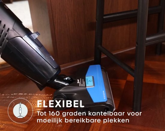 Ecowel MA03L aspirateur eau et poussière - aspirer et passer la serpillière en même temps - autonomie de 30 minutes - puissance d'aspiration de 8 kPA - station de base autonettoyante - nettoyage des bords - inclinaison de 160° - noir/bleu