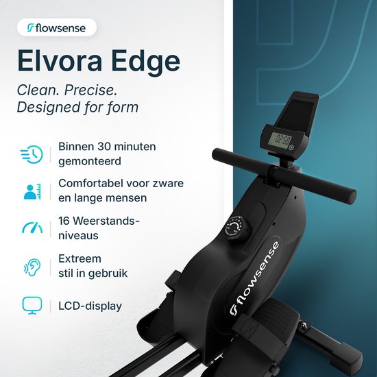 Rameur Flowsense - Rameur - Silencieux - Rameur magnétique - Rameur 16 niveaux de résistance - Moniteur LCD