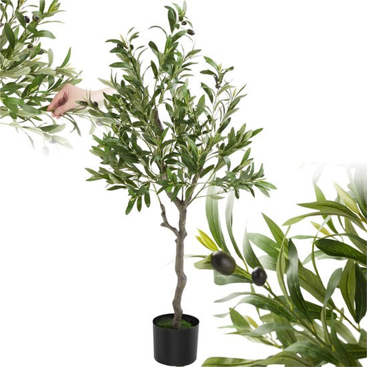 tectake® Olivier artificiel Oleand - Plante artificielle méditerranéenne avec feuilles et olives réalistes - Facile d'entretien et polyvalent - Pot de fleurs robuste inclus - Hauteur : 120 cm