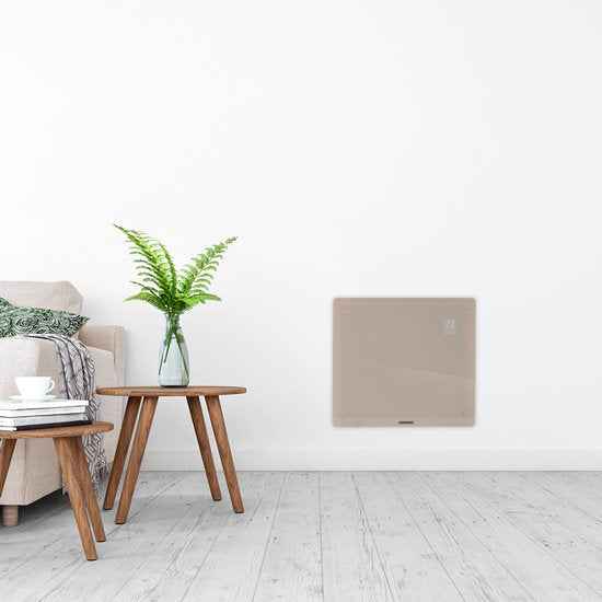 VONROC Chauffage électrique de luxe - Convecteur avec panneau en verre - 500W/1000W - Chauffe les pièces jusqu'à 12m2 - Contrôlé par l'application (via Wifi) et manuellement - Thermostat et minuterie réglables - Beige