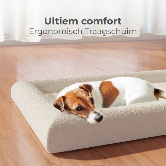 Panier orthopédique pour chien CozySense® - 60 x 40 cm - Taille S - Tissu bouclé - Lit imperméable pour chien avec housse lavable - Convient comme coussin de banc - Blanc
