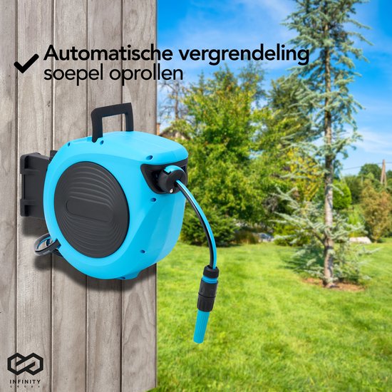Infinity Goods Wandslangbox - 15 Meter - Slanghouder - Tuinslang Met Haspel - 180° Draaibaar - Automatisch - Slanghaspel