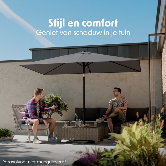 LifeGoods Parasol - Jardin - 210x140cm - 30° inclinable - Imperméable - UPF50+ - Gris foncé
