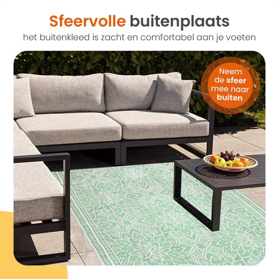 Goliving Tapis d'extérieur Summer Flora - 183x290CM - Tapis de jardin - Tapis d'extérieur - Tapis - Tapis de jardin - Réversible - Sac de transport inclus - Vert/Blanc