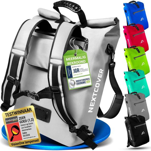 Nextcover 3in1 Bicycle Bag Single for Carrier [PVC free] | Waterproof Bicycle Bag, Backpack and Shoulder Bag 25L | Ideal for Laptop and Weekly Purchases | Bicycle Bag Single | Bicycle Bags