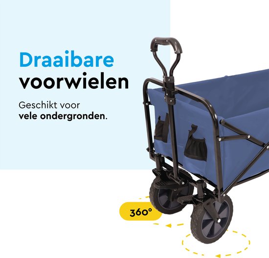 BRASQ Chariot pliable - 100 litres - Capacité 80 KG - Roues pivotantes avec frein - 90x51x100 CM - Poignée réglable - Chariot pliable - Compact - Bleu