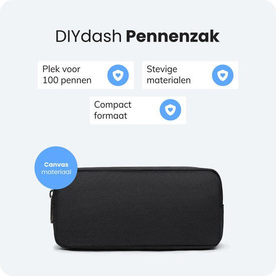 Diydash Trousse à crayons - Trousse à crayons - Trousse scolaire - Grande trousse - Fournitures scolaires - Trousse Scolaire - Pour filles, garçons et adultes - Noir