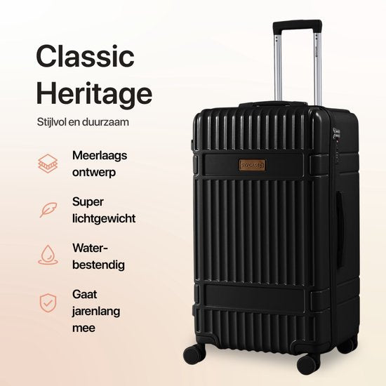 SKYCASES Valise de voyage à coffre - Classic Heritage - Valise extra-large - 110L - Serrure TSA - Trolley léger - 78x44x36 cm - Valise à roulettes à coffre - Roues pivotantes - Noir