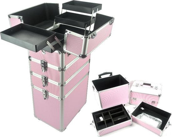 VDD trousse de maquillage trolley - cosmétiques trousse de maquillage pour les ongles - 4 en 1 - Rose