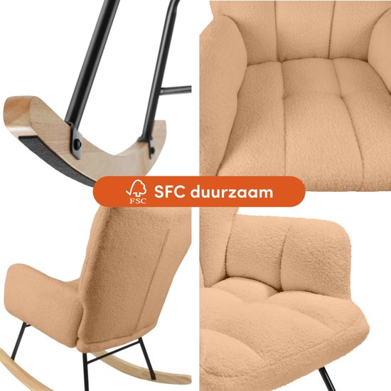 SITTT Fauteuil à bascule - Fauteuil de relaxation chambre d'enfant - Fauteuil - Chaise d'allaitement - Marron - Mousse Moka