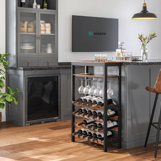 Armoire à vin - de bar - Niceey - Pour 24 bouteilles et 15 verres - métal/bois