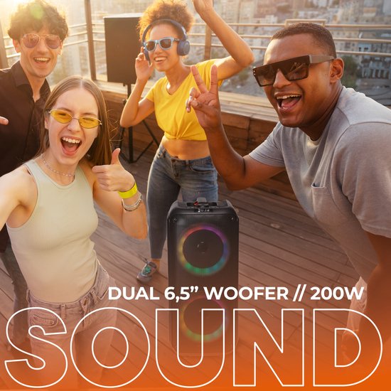 Denver - Haut-parleurs Bluetooth Party Box - Lumières disco - Télécommande incluse - Connexion microphone - BPS354 - Noir