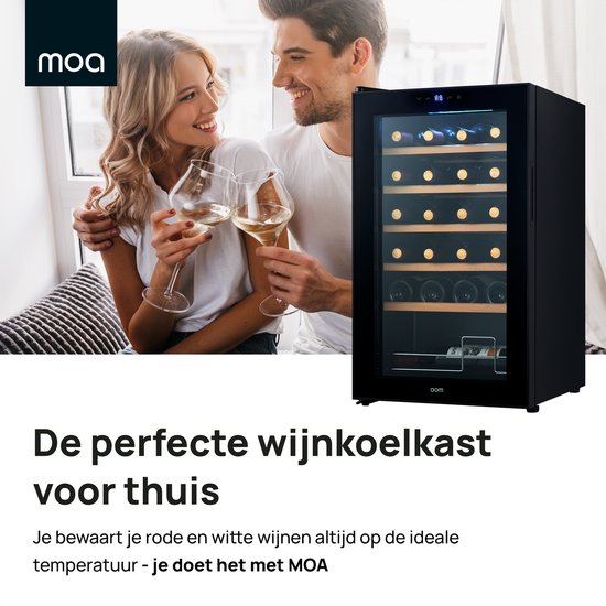 MOA Cave à vin pour 24 bouteilles - Refroidisseur à vin autonome avec 1 zone de température - Refroidisseur à vin - Réglable entre 12°C et 18°C - Intégré - Noir