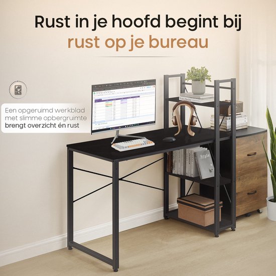 O'DADDY® Bureau avec pieds réglables - Table de bureau - Table d'ordinateur - Bureau de jeu - Petit bureau de jeu - Meuble de bureau - 120 x 60 cm - Porte-livres - Bureau d'ordinateur - Noir