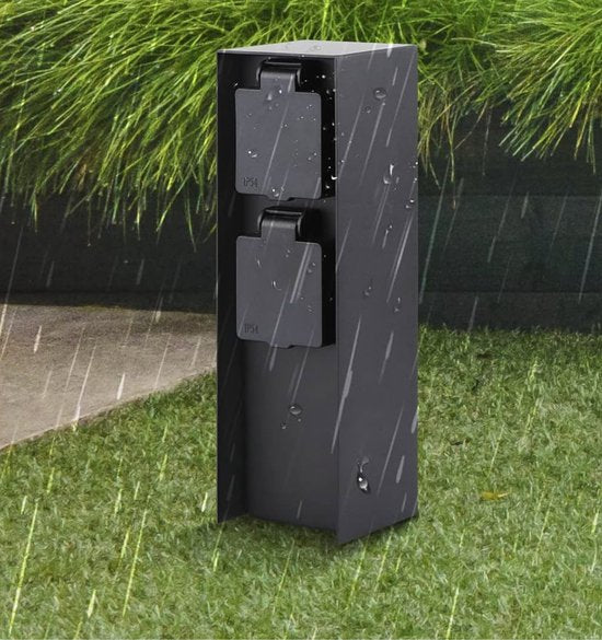 Prise de jardin Luft - Sur pilier avec mise à la terre latérale - 2 prises - Poteau de jardin - Extérieur - Etanche - Poteau - Boîte - Contact - IP44 - Noir mat - Boîte - Avec - Prise