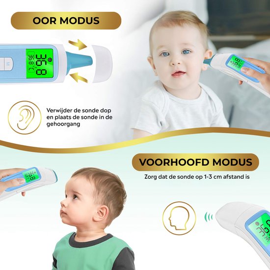 MostEssential Premium Thermomètre de fièvre - Thermomètre auriculaire - Thermomètre infrarouge - Thermomètre frontal - Thermomètre corporel - Thermomètre de fièvre pour adultes, enfants et bébés - Sans contact - 20D