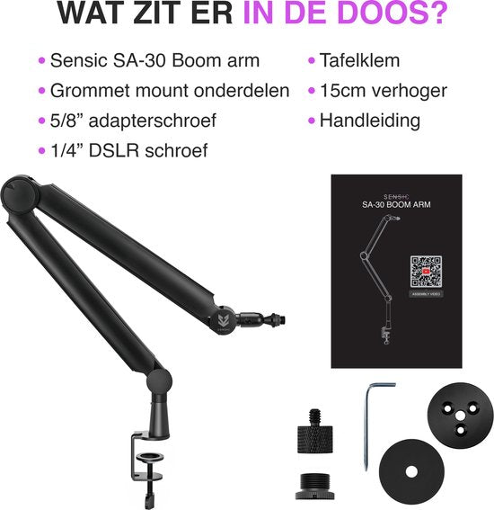 Sensic SA 30 Bras de microphone sans microphone - Support de microphone - Bras de perche - Standard - Avec élévation de 15cm