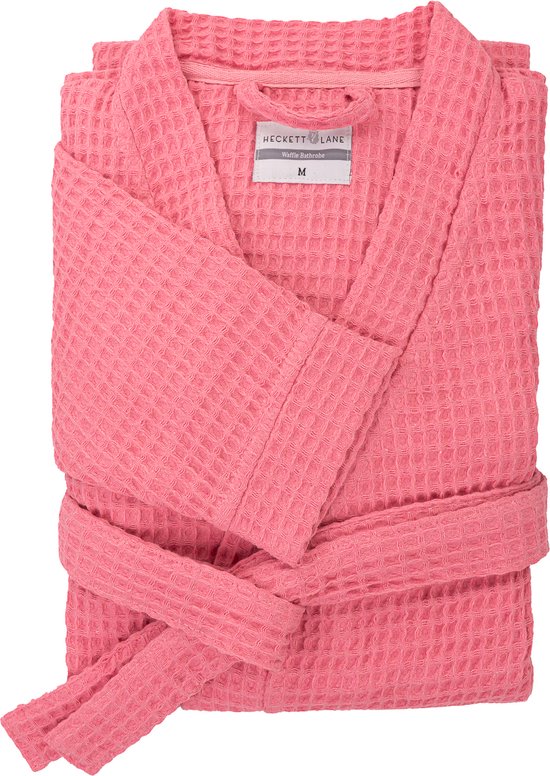Heckettlane Peignoir gaufré - robe de chambre pour femmes et hommes - L - Robe de chambre en coton - Convient pour le sauna - Rose