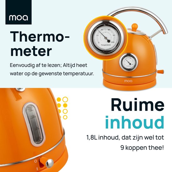 MOA Bouilloire Retro - 1,8L - Retro - 2200W - acier inoxydable - Orange