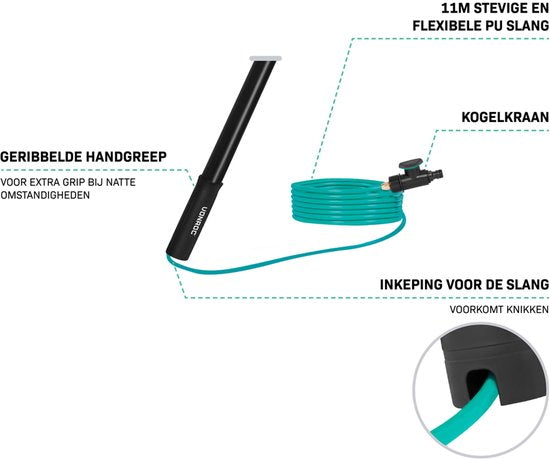 VONROC Brosse de lavage télescopique hybride - Aluminium/3K Full Carbon - 7,5 mètres - Tête de brosse à 5 niveaux, tuyau d'arrosage de 11 m et distributeur de savon inclus.