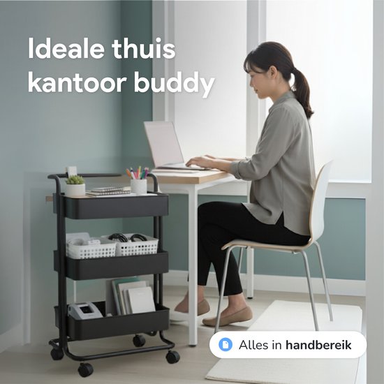 Chariot de cuisine à roulettes - 3 étages - Chariot de cuisine - Chariot de service - Armoire - Chariot - Rangement - Armoires de douche sur pied - Rack - Noir - Luft