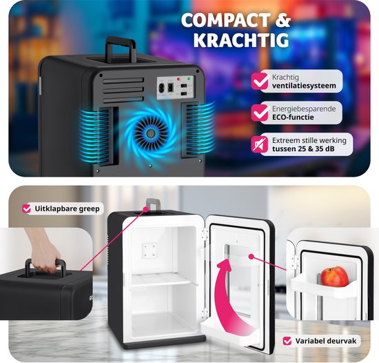 tectake® Mini Car Cooler - Mini bar portable 14L - Fonction 2 en 1 : refroidir et chauffer - Glacière électrique idéale pour les boissons, les médicaments ou le maquillage - Pour la maison ou en déplacement - Mode ECO