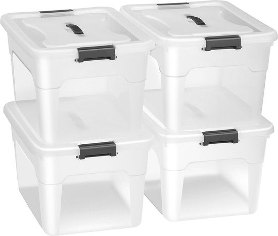 Boîte de rangement / Boîte de rangement 30 L - Plastique - 4 pièces - Couvercle inclus