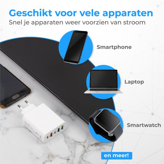 Nuvance - Adaptateur USB - 5 Ports - Prise USB - Chargeur USB - Convient à tout câble USB - Blanc