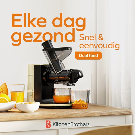 KitchenBrothers Slowjuicer - Presse-agrumes - Presse-légumes et fruits - alimentation 43 mm et 60 mm - 400 ml - Champagne