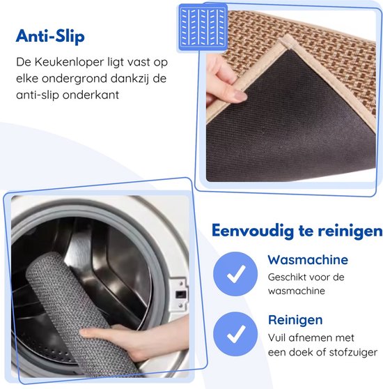 Tapis de cuisine - Tapis - Gris - Lot de 2 pièces - 45 x 150 cm - 45 x 70 cm - Tapis de cuisine - Antidérapant - Protecteur - Robuste - Lavable