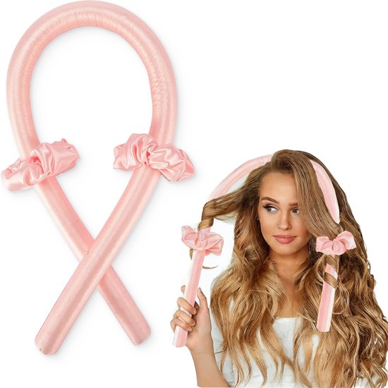 Loti Living Heatless Curls Set - Pink - Boucles sans chaleur et sans dégâts - Rouleaux pour cheveux - Boucleurs pour cheveux - Boucles sans chaleur - 2 chouchous inclus