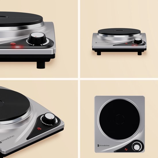 KitchenBrothers Table de cuisson électrique - 1 brûleur - pose libre - 7 niveaux de température - 1500W - inox/noir