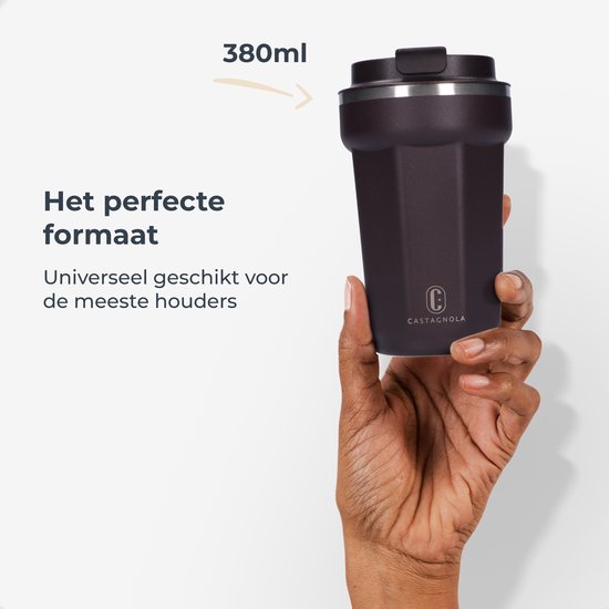 Castagnola Thermos Cup - Coffee Mug To Go - Travel Mug for Coffee and Tea - Tea Mug - 380 ML - Stainless Steel - Brown - Octagon