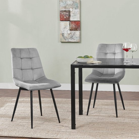 Chaises de salle à manger en acier Blanca - Lot de 2 - Gris clair - Velours