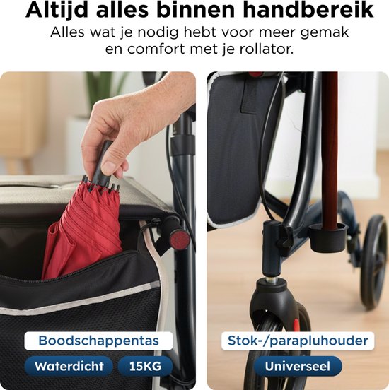 Déambulateur Medzone léger et pliable - intérieur et extérieur - fonction siège - dossier et support pour canne - noir